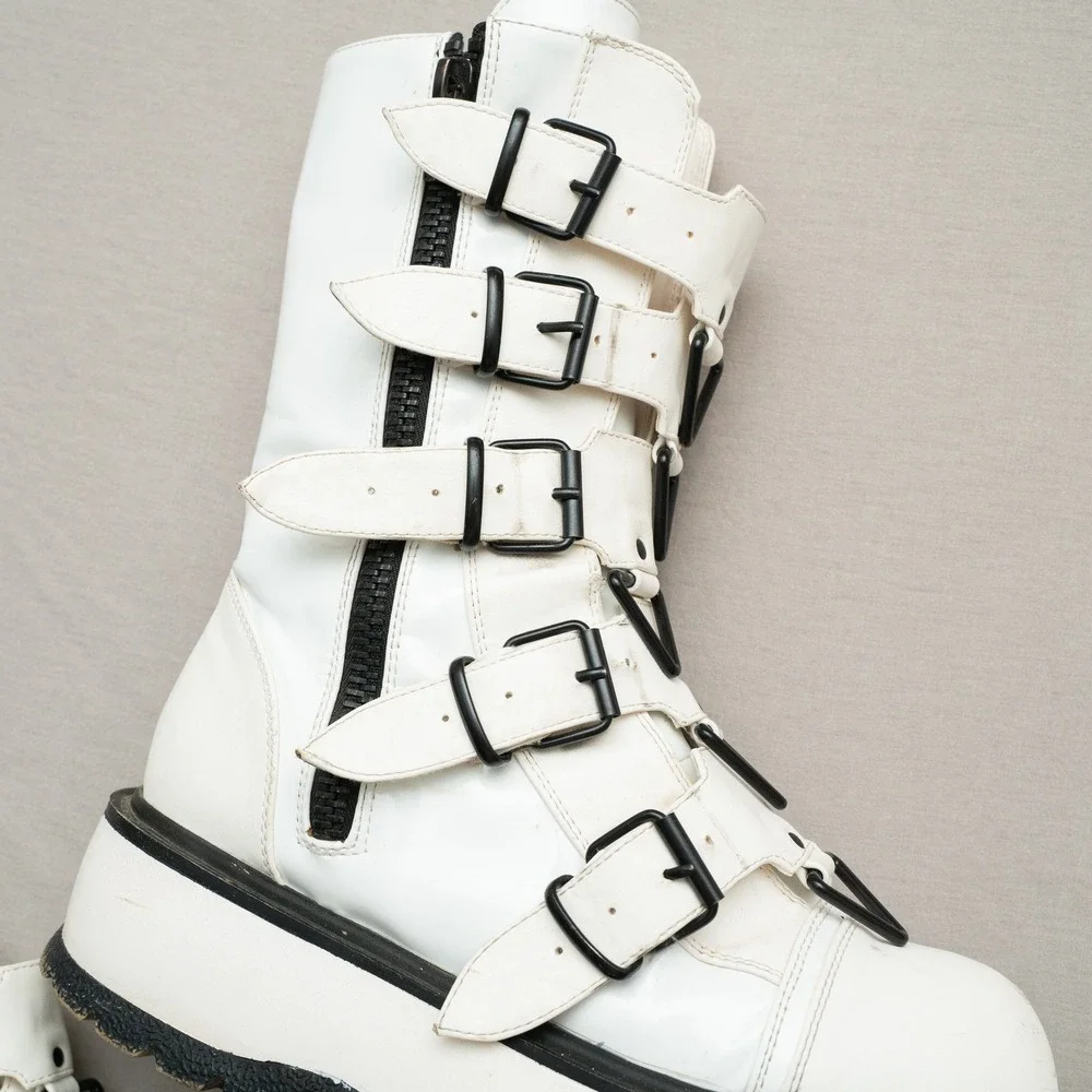 Slacker Demonia Mid Calf Platform Boots 5 Buckle Straps Adult Womens 10